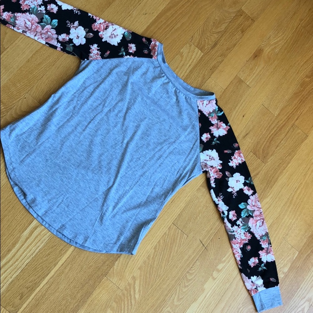 Gray and floral long sleeve shirt